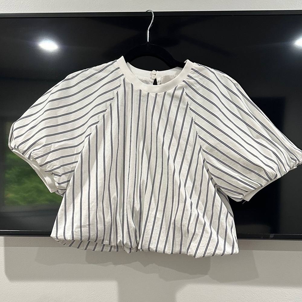 Maeve Black and White Striped Short Sleeve Top